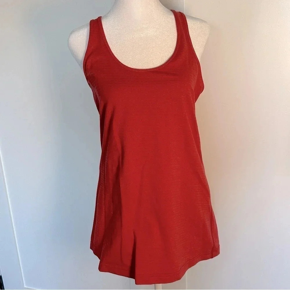 lululemon racerback tank red and grey size large 10 12 fitted long stripe